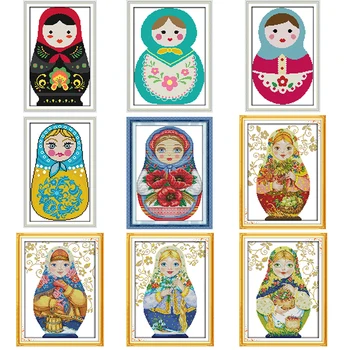 

Cartoon Russian Doll Series Counting Cross Stitch DMC Cross Stitch Embroidery Kit 14CT 11CT Canvas Print Fabric Needlework Set