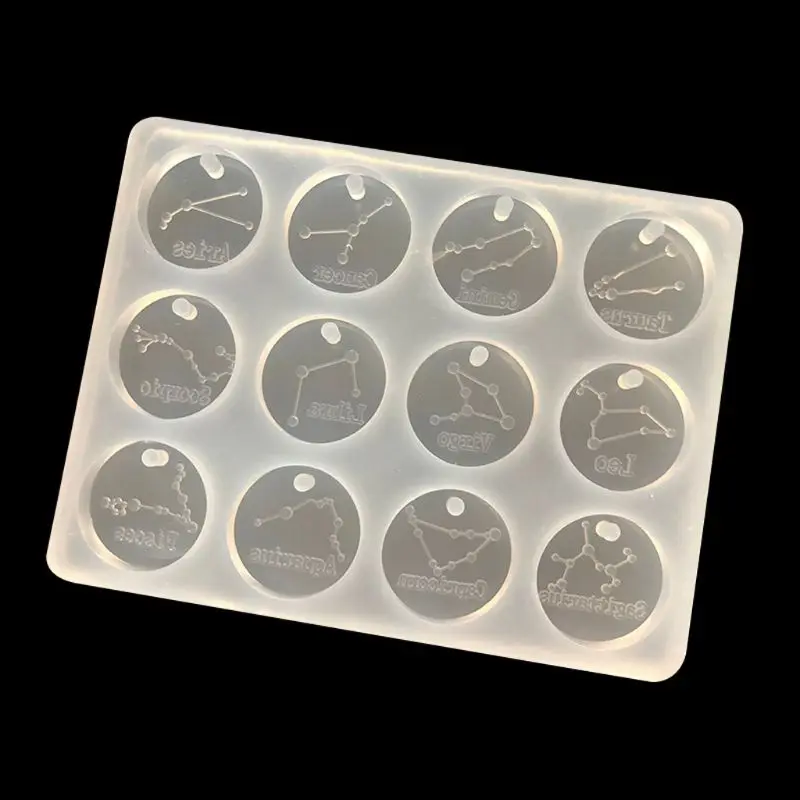 Free shipping 12 Constellations Discs Pendant Epoxy Resin Silicone Mold Jewelry Making Tools