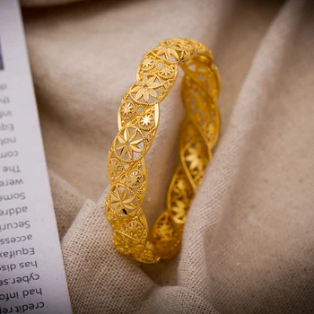 

Wando Gold Color Arab Flower Bangle for 4-9 years Baby Kids Children Middle Eastern Gifts Baby Bracelet Jewelry Gift
