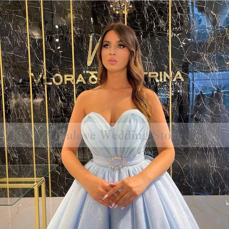 New Arrival Sweetheart Prom Dress Light Sky Blue Arabic Evening Dress 2021 Sequins Sparkly Prom Wear Robe De Soiree sage green prom dress