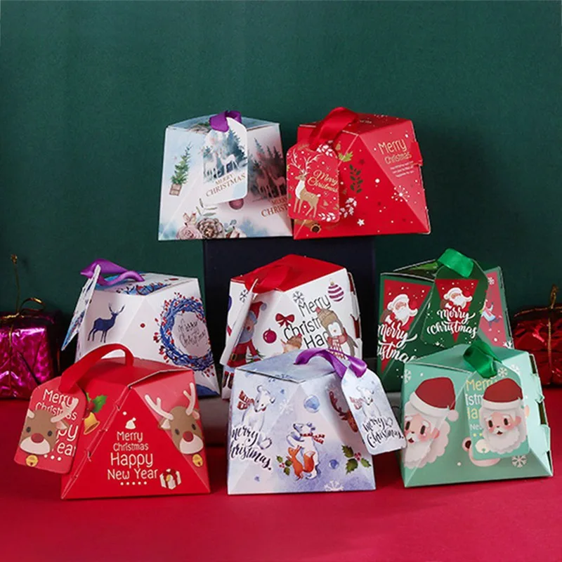 5 шт./партия мультфильм Санта Клаус коробка с рождественскими конфетами красный зеленый кубическая упаковка коробка для печенья детская вечеринка украшение рождественская бумага подарочная коробка