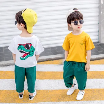 

Children's summer short-sleeved T-shirt pants two-piece 2020 new boys Korean version of the bottoming shirt casual pants suit