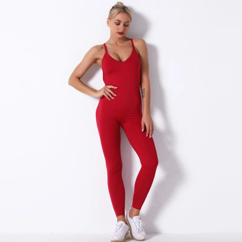 

Hot selling Knitting Seamless Yoga Bodysuit Women Fashion Sexy Suspender Sleeveless Fitness Clothes