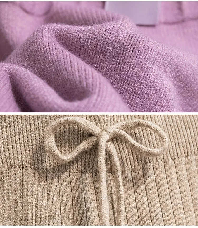 Женский костюм, 2 предмета, 2019, вязаный пуловер, свитер + широкие штаны и топ, элегантные наряды, комплекты, шерстяная вязаная одежда для зимы
