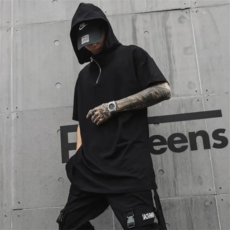 

Men's Short Sleeve Hooded T-Shirt Summer New Style Yamamoto Fashion Youth Sunshine Style Casual Large Size Half Sleeve