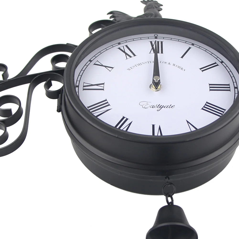 

Retro Antique Rooster Round Outdoor Time Quartz Double Sided Vintage Garden Iron Art Decorative Wall Clock Hanging