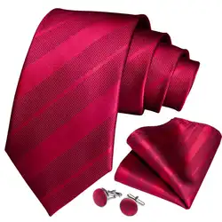 Новый дизайнерский мужской галстук красный однотонный полосатый Свадебный галстук для мужчин Hanky запонки шелковый галстук DiBanGu Модный