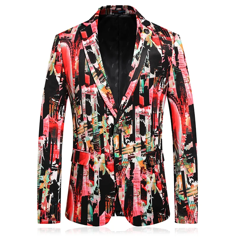 

Повседневные Вечерние мужские блейзеры с цветочным принтом, деловой костюм, пиджак с двумя пуговицами для свадьбы, приталенные блейзеры