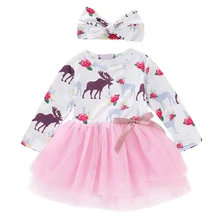 Повседневное платье для маленьких девочек на осень, с цветочным рисунком лося, с длинными рукавами, Детские сетчатые платья принцессы в стиле пэчворк