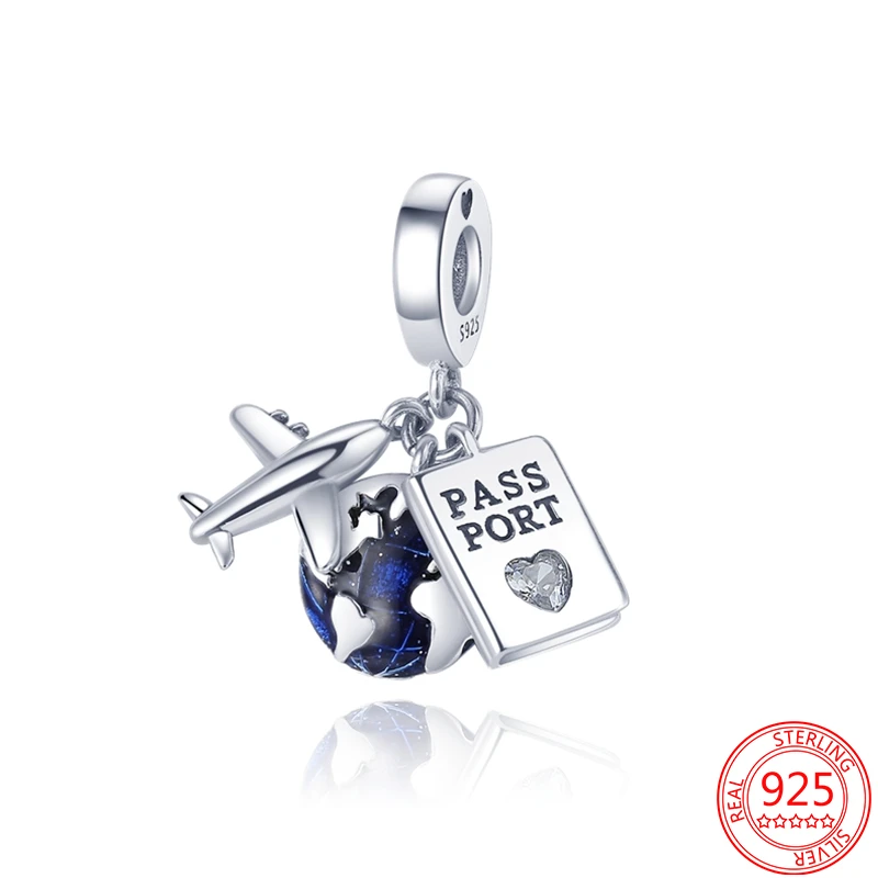 Abalorio plata de ley 925 mujer, abalorio de pasaporte de avión terrestre, joyería DIY, compatible con pulsera Pandora Original, COLGANTE, - AliExpress