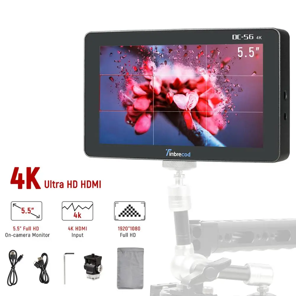 Timtrecod 5,5-Zoll Kamera Feld Monitor, ultra HD 1920x1080 IPS Bildschirm 4K HDMI/AV Video Monitor Gebaut-in 3500mAh Batterie Timtrecod 5,5-Zoll Kamera Feld Monitor, ultra HD 1920x1080 IPS Bildschirm 4K HDMI/AV Video Monitor Gebaut-in 3500mAh Batterie
