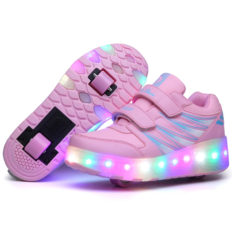 Новые детские роликовые коньки с двумя колесами для мальчиков и девочек, уличные спортивные Heelys светодиодный мигающий фонарь, обувь для детей, уличные кроссовки