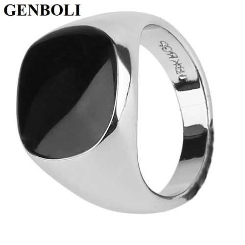 GENBOLI, роскошные мужские кольца золотого и серебряного цвета, ювелирные изделия из титановой стали, обручальное обсидианское вечерние Клубное кольцо, ювелирные изделия, 1 шт., A35 - Цвет основного камня: Silver