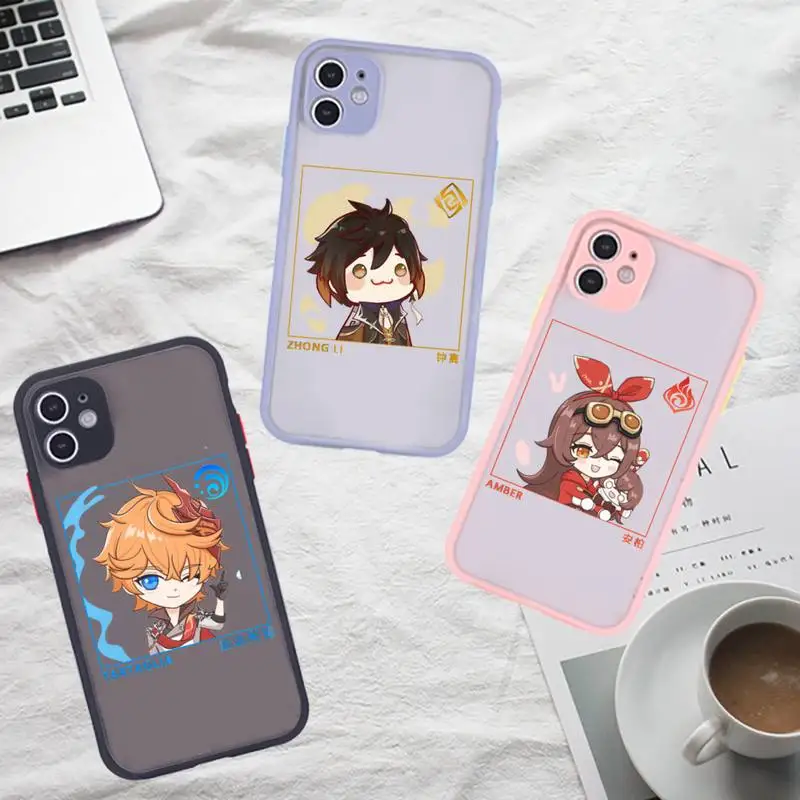 Чехол для телефона Genshin impact zhongli xiao hutao iPhone 12 11 Mini Pro XR XS Max 7 8 Plus X матовый прозрачный