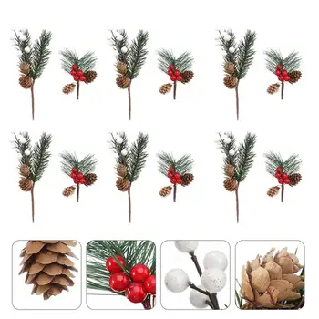 

12Pcs Christmas Pine Tree Branches Lifelike Pine Cone Decoration DIY Accessories