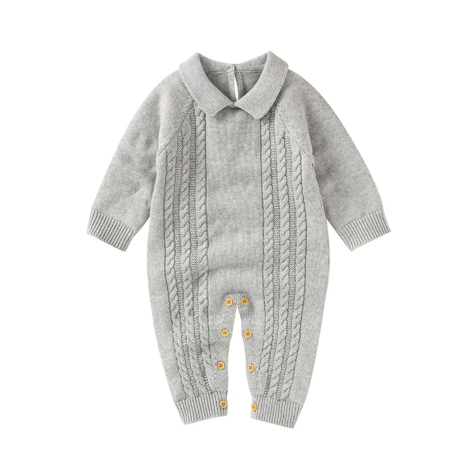 

Casual Autumn Winter Baby Girls Boys Knit Jumpsuits Overalls Solid Long Sleeve Button Sweater Rompers 4 Colors 0-24M