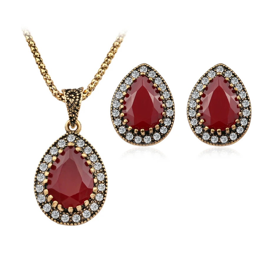 Shiny Red Zircon Jewelry Set for Women