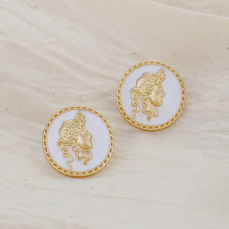 AENSOA, винтажные серьги-гвоздики в стиле барокко, золотой цвет, металлическая круглая голова королевы, монета, геометрические серьги для женщин, ювелирные изделия в дворцовом стиле