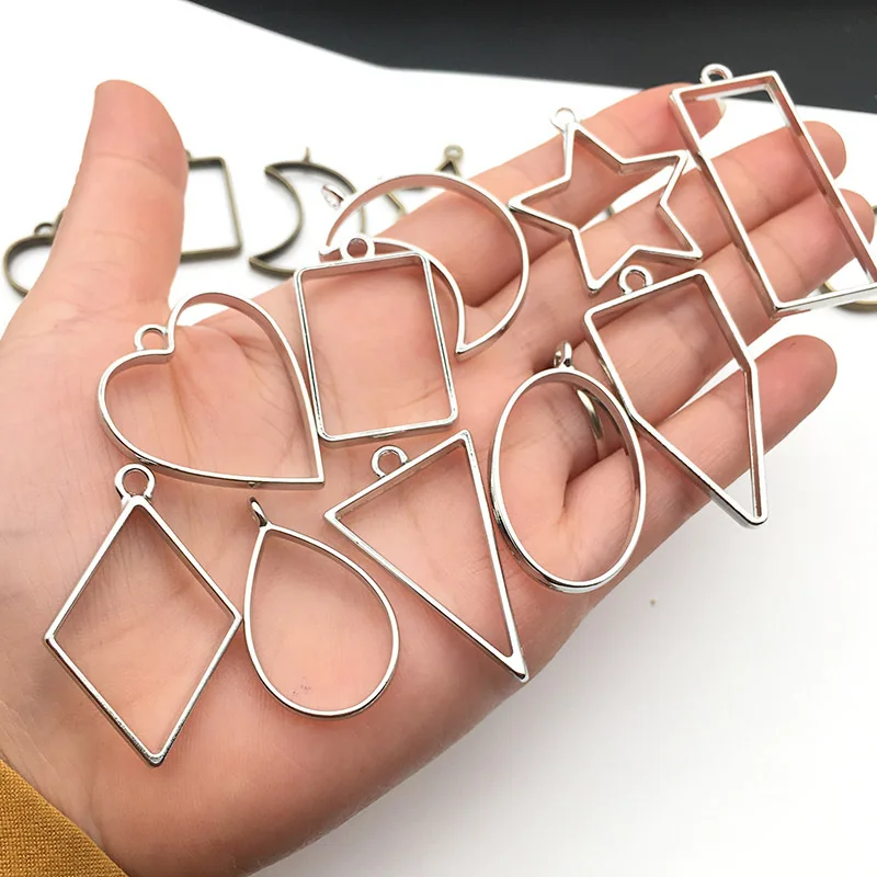 

10pcs/lot Mixed Metal Geometric Figure Charms Hollow Glue Blank Pendant Tray Bezel Charm For DIY Jewelry Making Accessories
