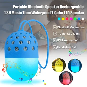 

Rechargeable LED Mini Wireless Bluetooth Speaker Portable Waterproof Speakers Sound 1.3H Music Time Hand free 7-Color
