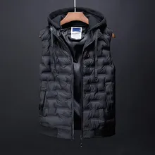 Мужская Повседневная зимняя теплая жилетка с капюшоном на молнии без рукавов, жилетка, пальто, теплая одежда, зимняя теплая верхняя одежда, мужской жилет