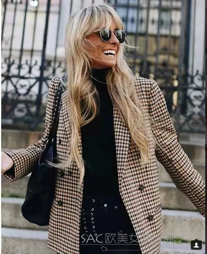 

Suit Woman 2019 Plaid jacket Korean style European American style Office vintage double breasted autumn new women's clothing