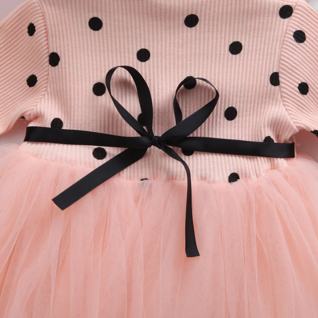 Платье принцессы для новорожденных девочек бальное платье-пачка в горошек с длинными рукавами и бантом, праздничные платья Одежда для маленьких девочек