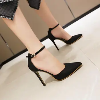 

Women high heel ankle strap shoes pointed toe stiletto high heels summer shoes ladies buckle strap sweet party shoes women 34-43