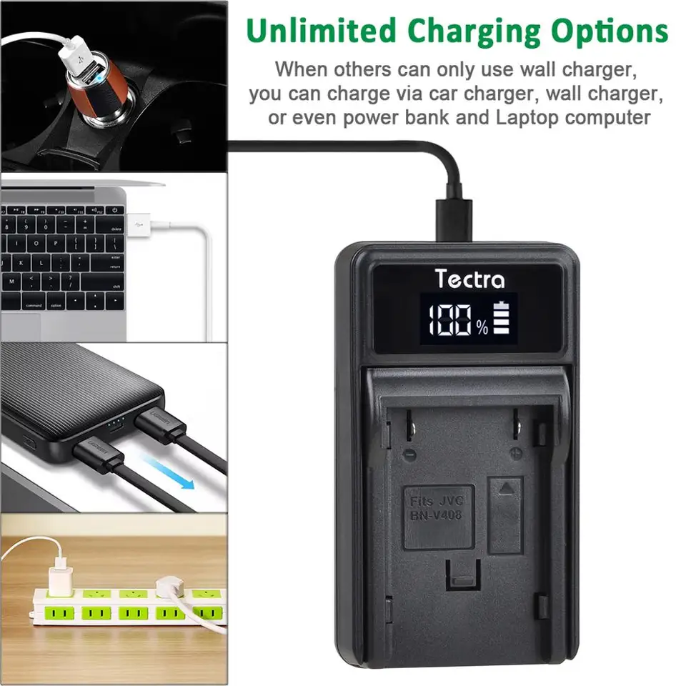 Wasabi Power Battery Charger For JVC BN-V408, BN-V416, BN-V428 Camcorder Batteries - Includes Car Adapter