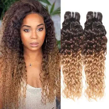 

Long Honey Blond Water Wave Bundles Peruvian Human Hair Bundles Ombre Water Wave Curly 3 Bundles Remy Hair Weaves Bundle Deals