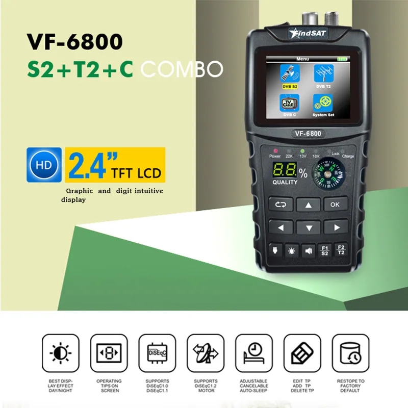 VF-6800 спутниковый Finder Meter Dvb-T2/DVB S2/DVB C Combo Sat Finder Dvb T2 приемник спутниковый Satfinder US Plug