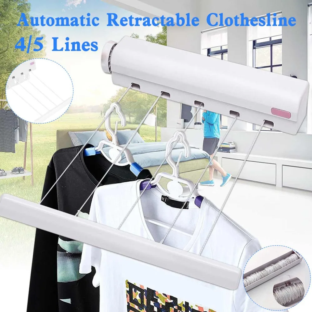 Automatic Retractable Clothesline Telescopic Four Five Lines Clothes Line Hanger Drying Rack tendedero (17)