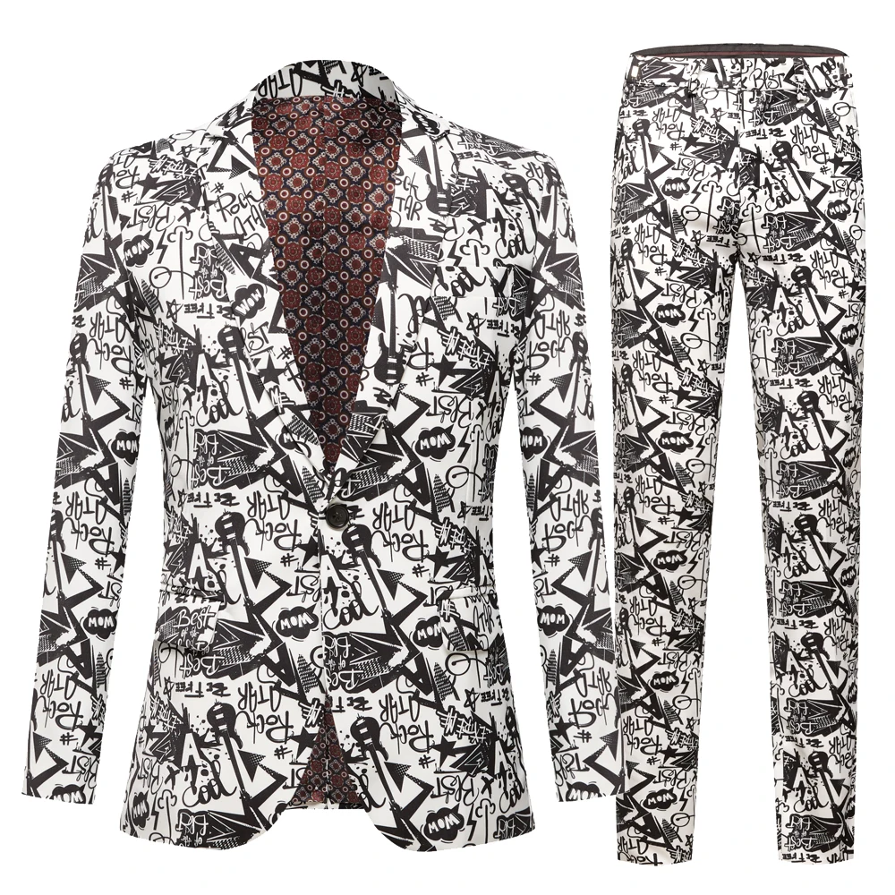

Men's Luxury Floral Print Dress Blazers One Button Shawl Lapel Men Tuxedo Suit Jacket Dinner Wedding Party Costume Homme 2PCS
