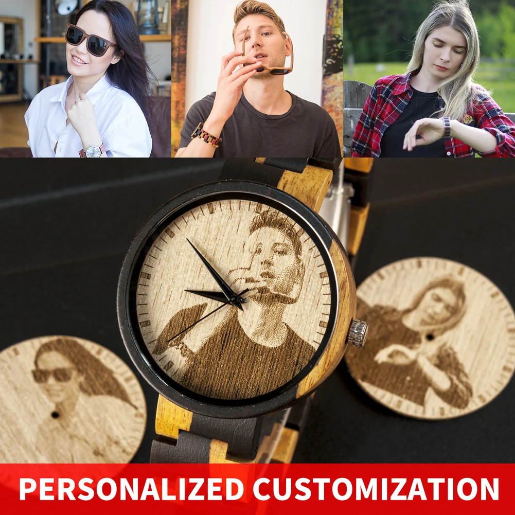 Personality Engraving Customize Watch Men BOBO BIRD Customers Photos Customization Wooden Watches Gift for Him fo reloj mujer