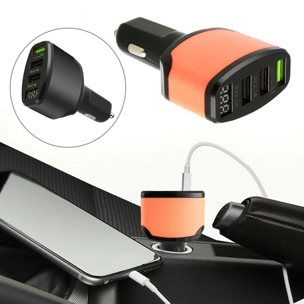 Мини-устройство для автомобиля с двумя портами USB Зарядное устройство 3-Порты и разъёмы Переходник USB для зарядки в машине светодиодный Дисплей QC 3,0 быстрой зарядки 12-24V Универсальный