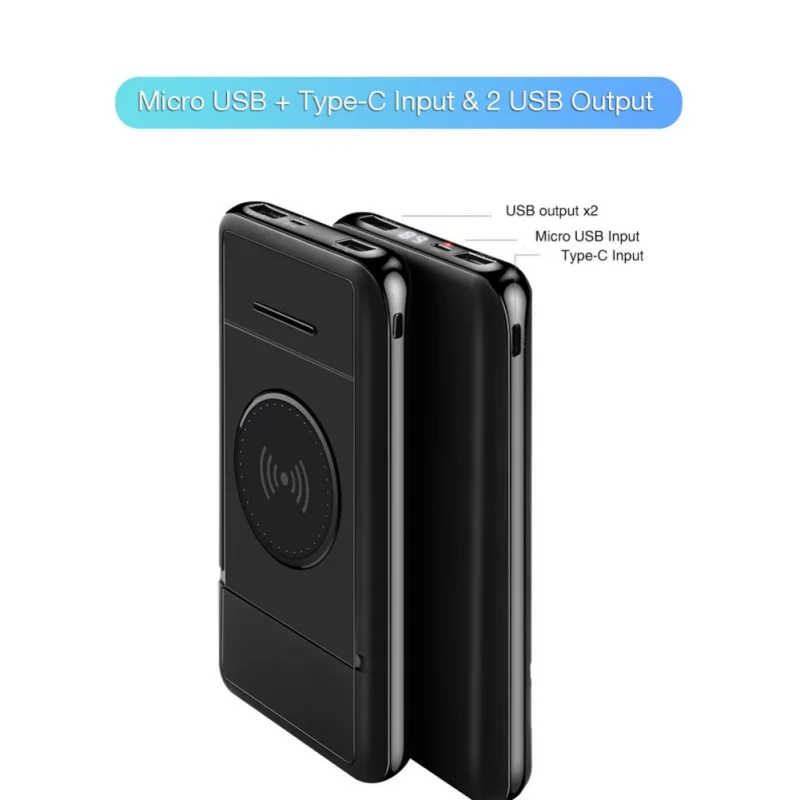 Qi беспроводной 20000mAh банк питания 2USB lcd телефон быстрое зарядное устройство для iPhone Android с держателем телефона