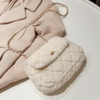 

2019 winter New Plaid Crossbody Bag High-quality soft plush Women's Designer Handbag Lock Chain Shoulder Messenger Bag Purse