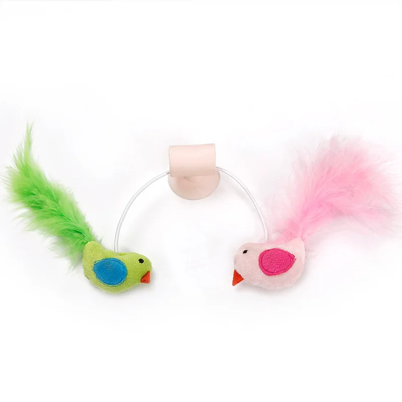 Green and Pink Птица в форме перьевая кошачья игрушка наполненная Кошачьей Мятой зоотовары с присоской для гладкой поверхности окна клетка двери стены - Цвет: Green and Pink