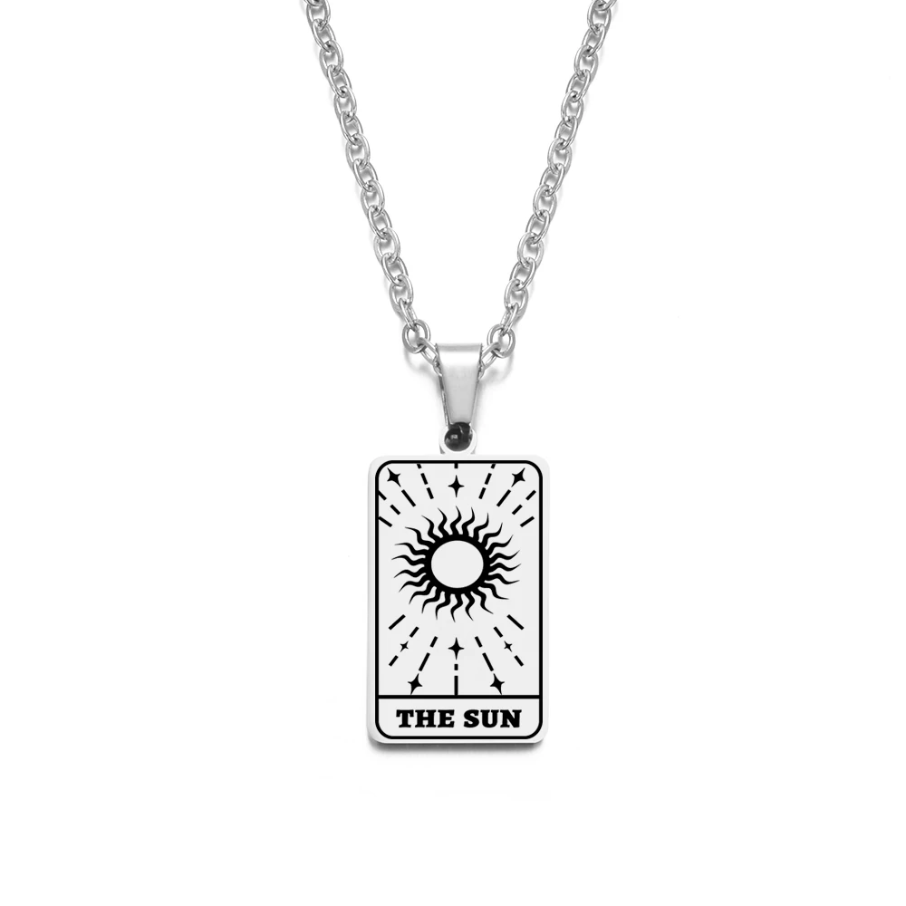 Stainless Steel Tarot Cards Pendant Necklace The Sun Tarot Divination Necklace Jewelry LGS1840