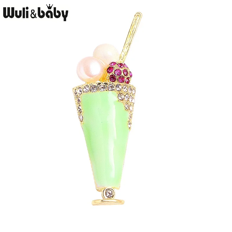 

Wuli&baby Enamel Icecream Brooches Women Pearl Juice Drinks Party Casual Brooch Pins New Year Gifts