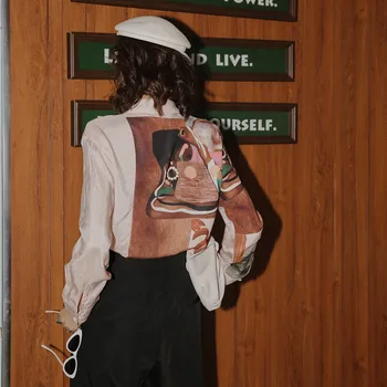 

Korea Pink Blouse Long Sleeve Shirt Women Abstraction Print Designer Tops And Blouses Fashion Fall 2020 Z045