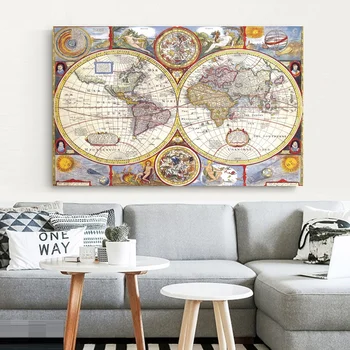 

Vintage World Map Poster Art Canvas Poster Room Decor (No Frame)