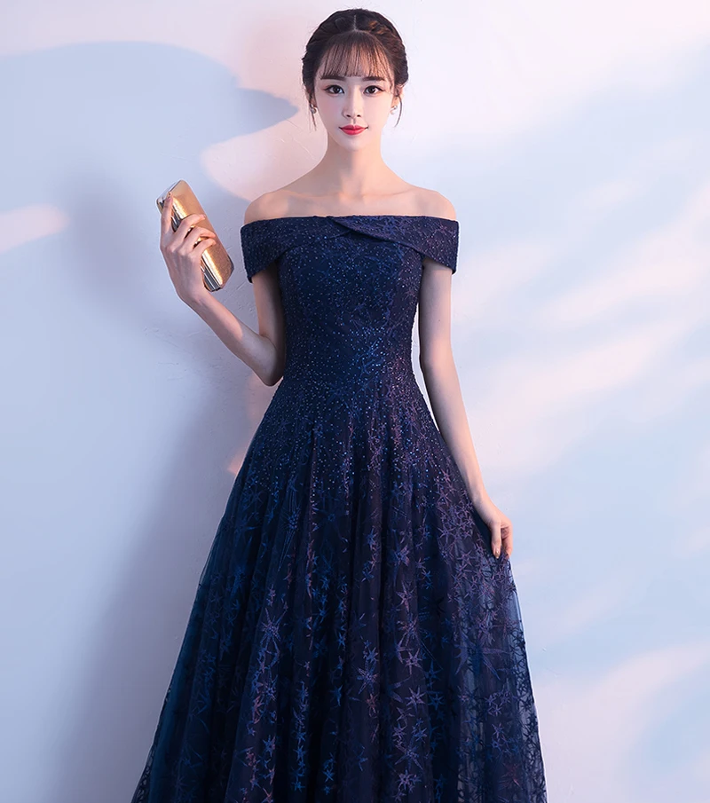 Вечернее платье с коротким рукавом из бисера, кружевное Темно-синие модные вечерние платья с вырезом лодочкой длиной до пола Длинные вечерние платья