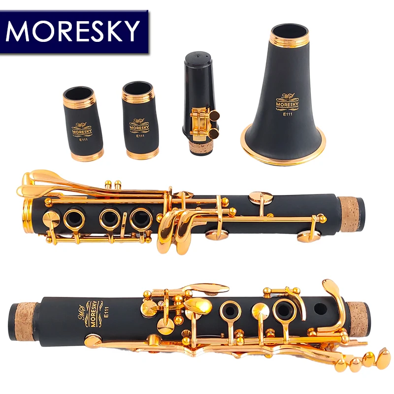 Clarinet woodwind instrument MORESKY Bb Clarinet Lacquer Gold 17 Keys Sib Klarnet Black Clarinete E111