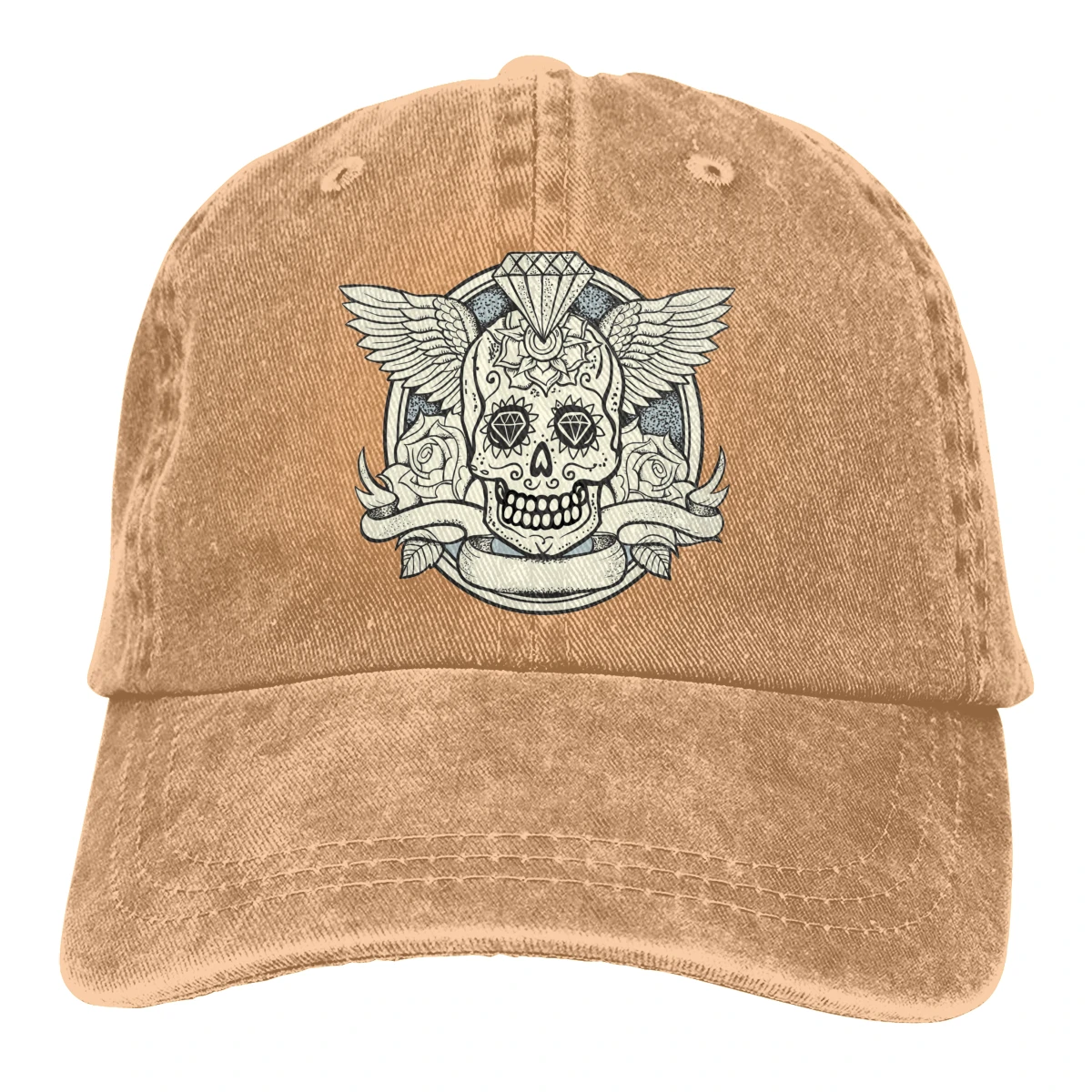 Череп с крыльями Casquette черный унисекс Мужские Женские джинсовые бейсболка с ремешком кепки Регулируемый Гольф папа шляпа - Цвет: Хаки