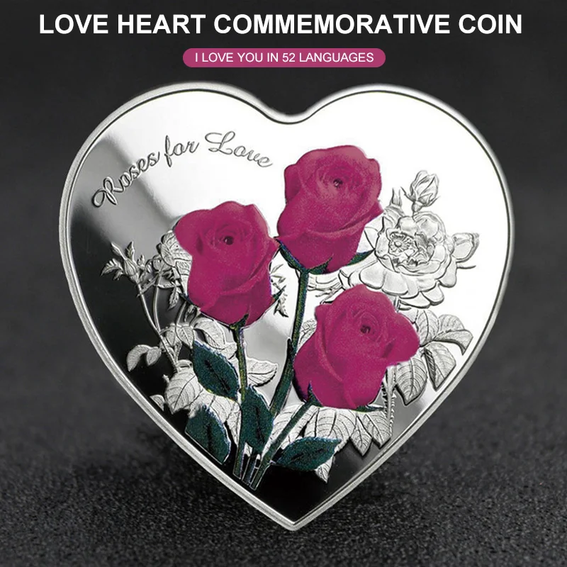 Rose Collection Coin with Acrylic Box Badge Home Decor Gifts Game Currency Commemorative Coin Round Silver Ornaments