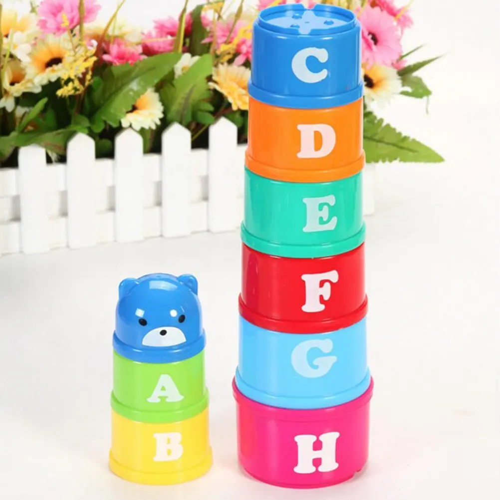 8PCS Stacking Cups Educational Baby Toys Bathtub Toys Figures Letters Stack Cup Tower Children Early Intelligence