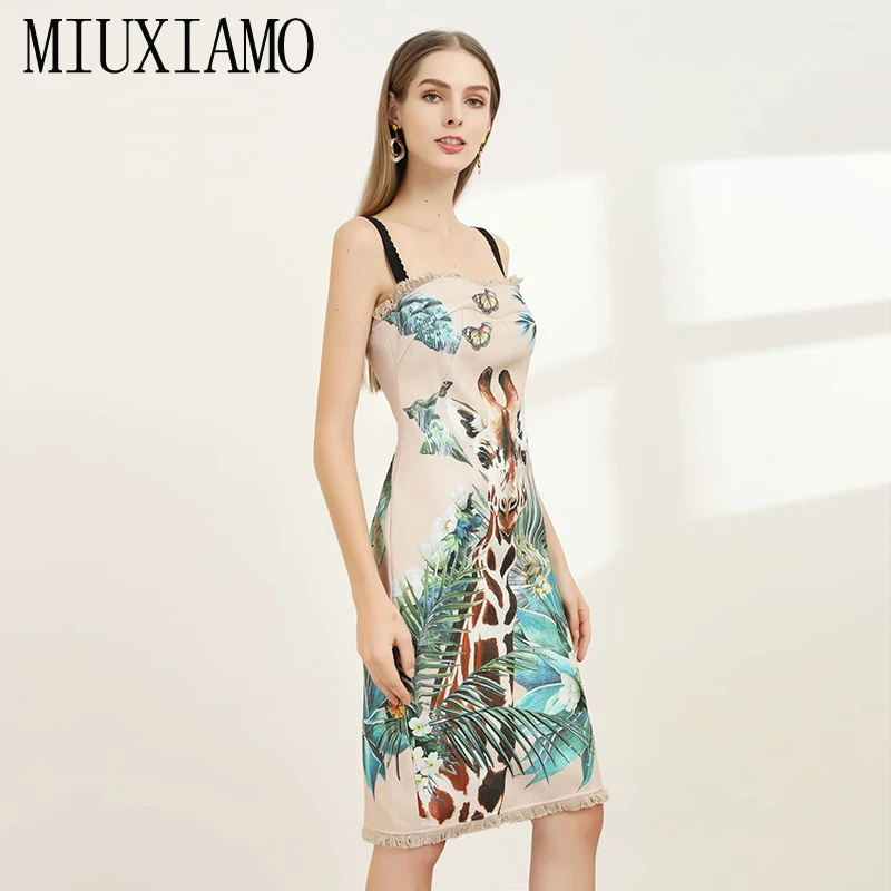 MIUXIMAO, высокое качество,, весеннее платье, новейшая мода, без рукавов, Бабочка, жираф, принт, кисточки, элегантное платье для женщин, Vestidos