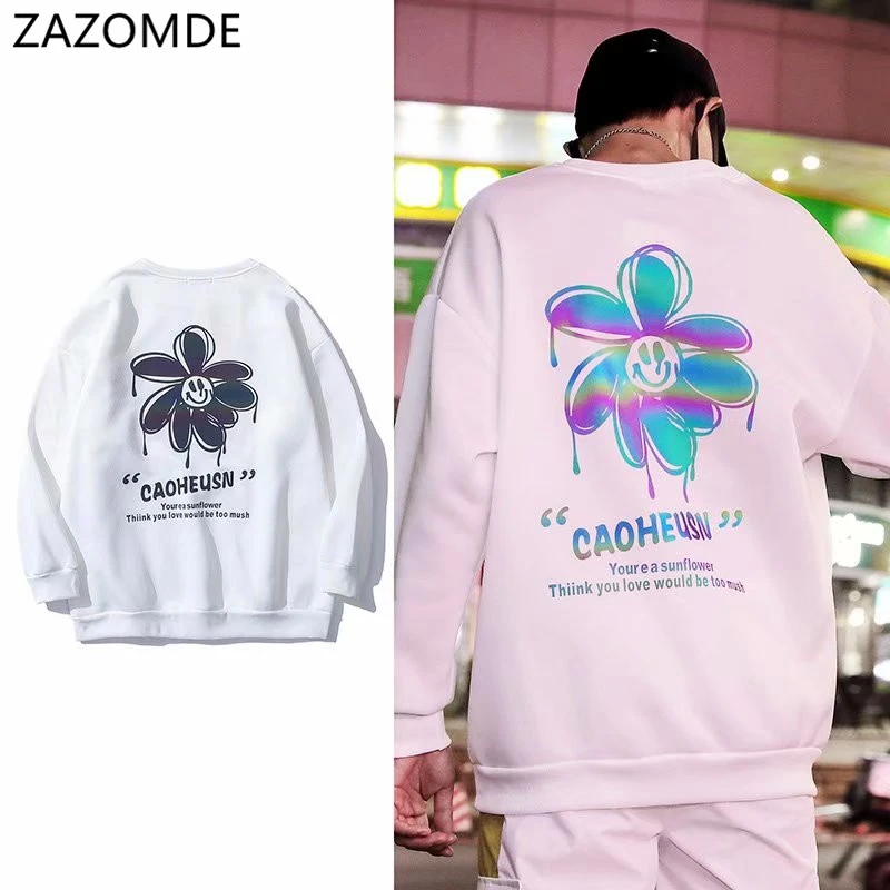 

ZAZOMDE Reflective Printed Pullovers Men Hoodies 2020 Autumn Large Size Men's Hooded Sweatshirts Man Cartoon Casual Pullovers