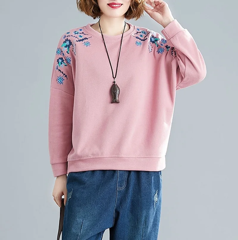 Autumn New Chinese Style Thickened Pullover Sweater Embroidery Cotton Loose Casual Tops Casual High Quality Warm Winter TA2167